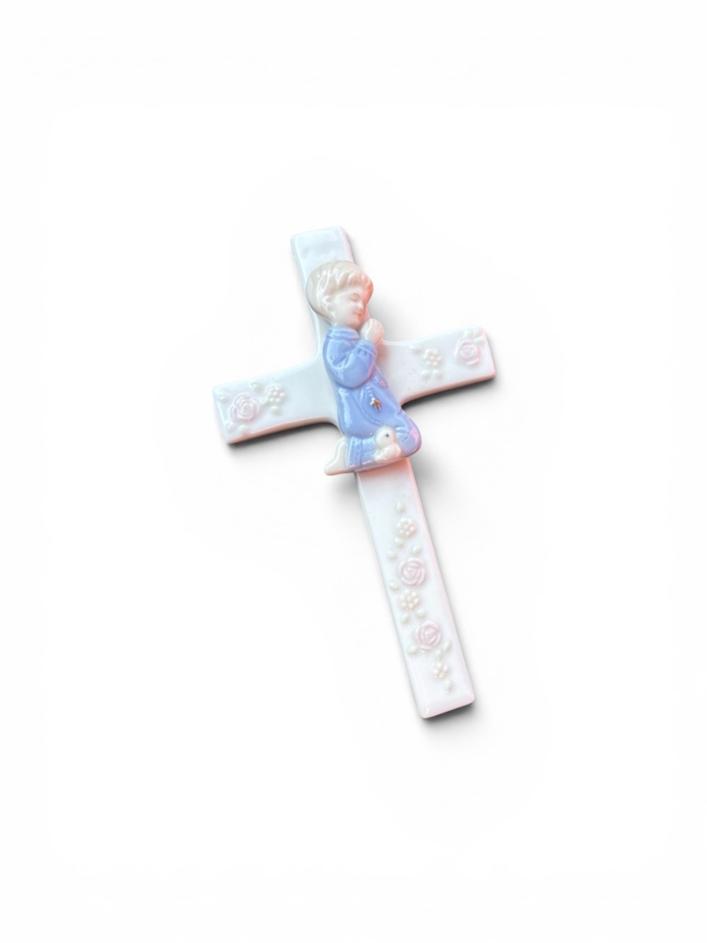 Vintage 2000 Authentic Russ Porcelain Cross Keepsakes with Girl Praying